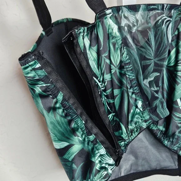 Victoria's Secret Very Sexy Palm Print Corset Bustier Top Rhinestone Black Green - Picture 5 of 7